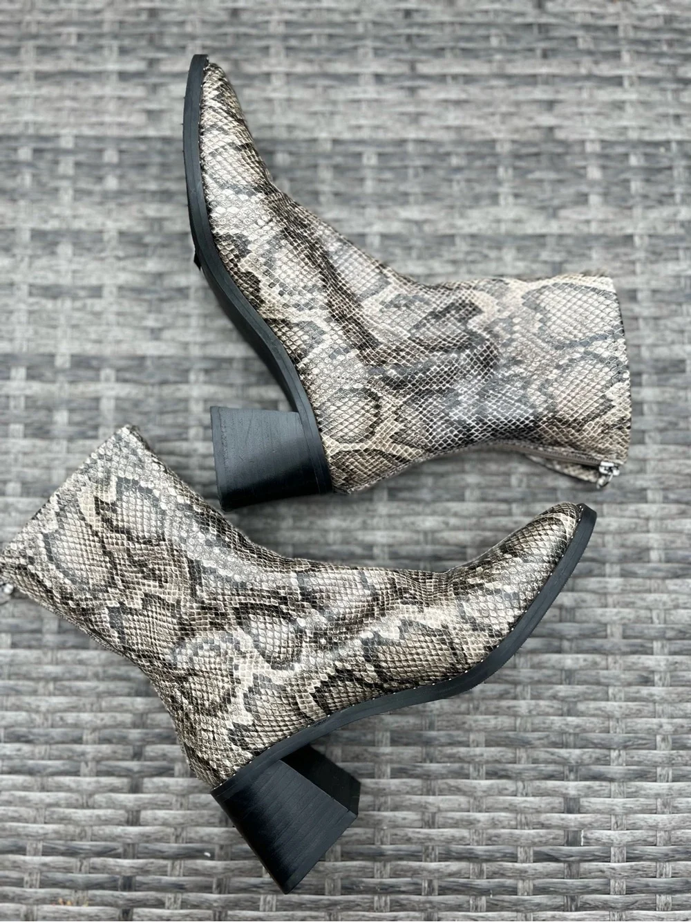 NWOT Snake Print Short Boots - Back Zipper, Block Heel, Neutral Tones - Picture 4 of 10